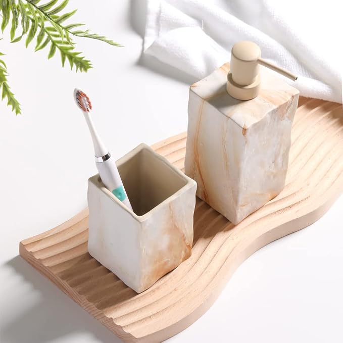 Bathroom Accessories Set 4 Pcs Marble Look Sets Toothbrush Holder Soap - Image 5