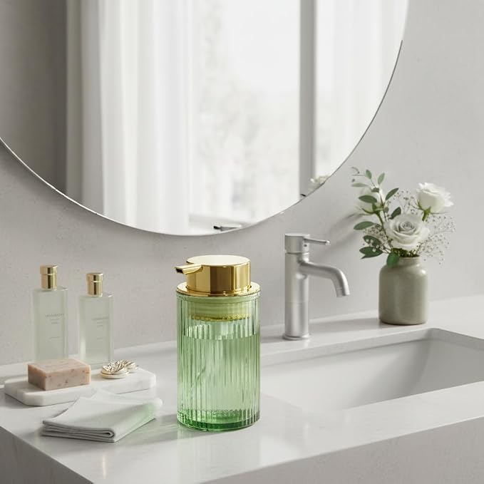 Foaming Soap Dispenser, 12 Oz Green Glass Foam Hand Soap Dispenser, Refillable - Image 2