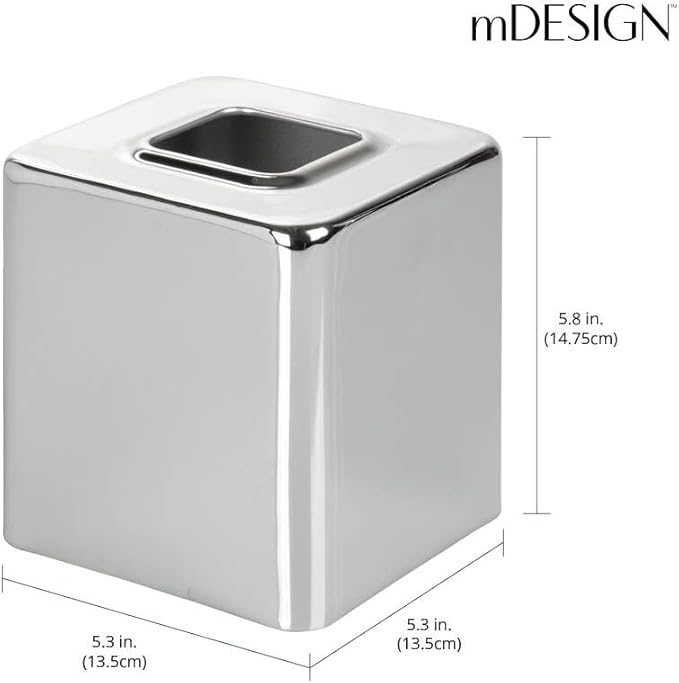 mDesign Metal Square Tissue Box Cover, Modern Facial Paper Holder, Accessories - Image 3