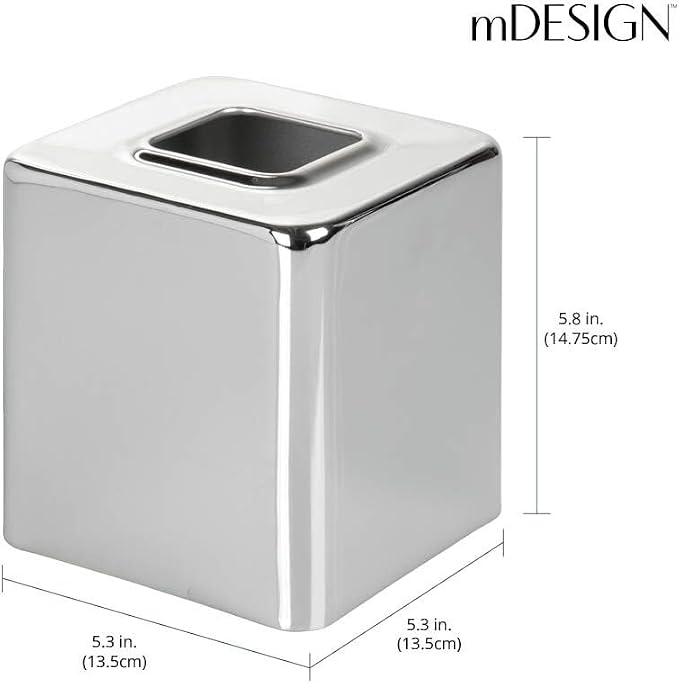 mDesign Metal Square Tissue Box Cover, Modern Facial Paper Holder - Image 3