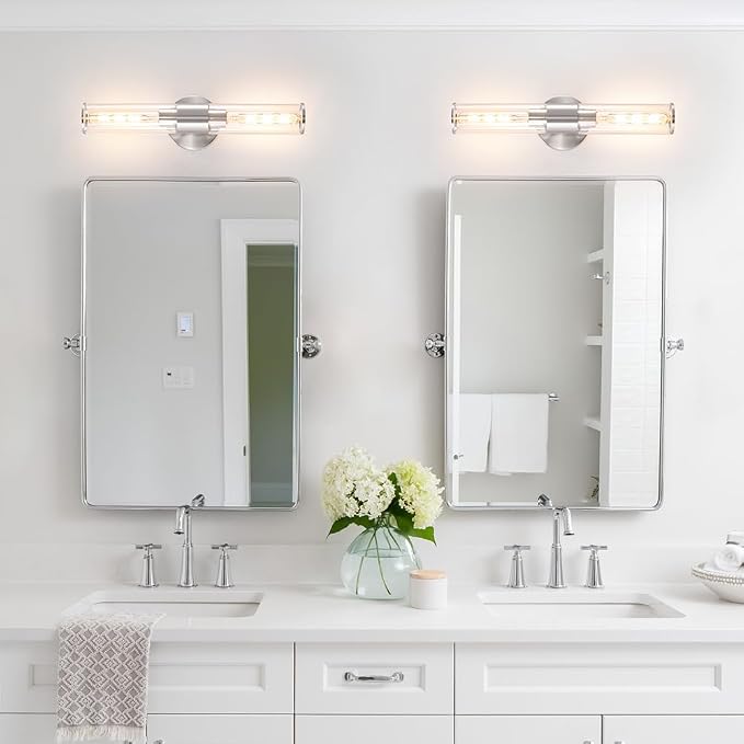 Brushed Nickel Bathroom Sconces Set of 2, Modern Wall Sconce Lighting - Image 3