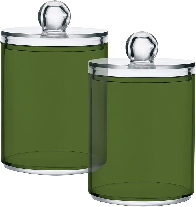 Dark Olive Green Qtip Holder Organizer Dispenser Cotton Swabs Cans Plastic Jars - Image 2