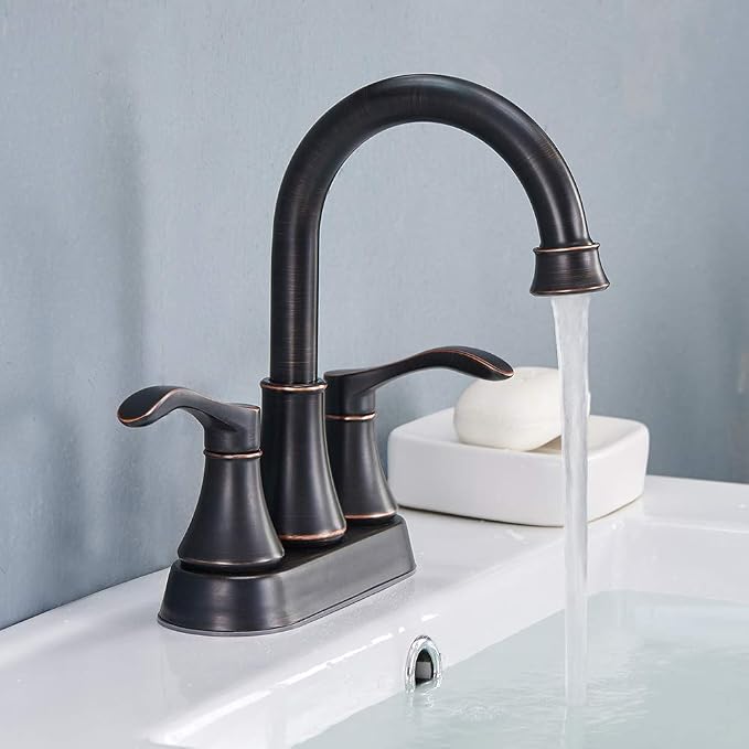 Lead-Free Antique 2 Handle Oil Rubbed Bronze Bathroom Sink Faucet, 360° Swivel - Image 5