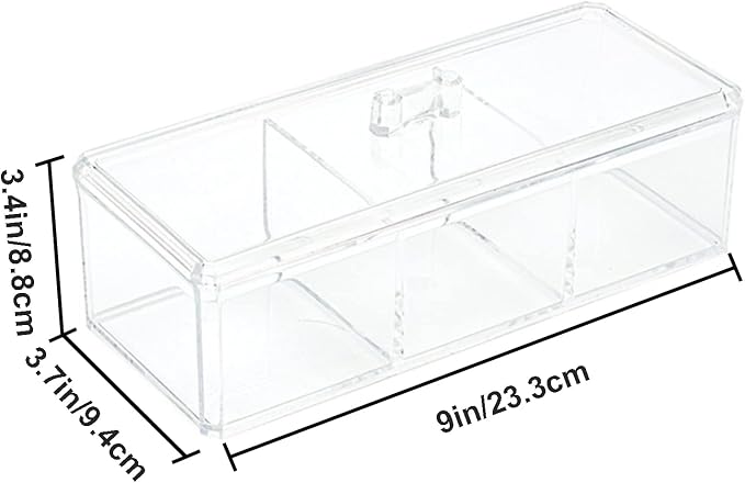 Square Qtip Holder Dispenser, 3 Compartments Cotton Ball Holder, Bathroom - Image 2