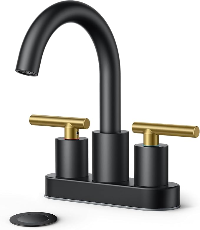 FORIOUS 4 in Black and Gold Bathroom Faucet Centerset, 2 Handle Matte Black by FORIOUS
