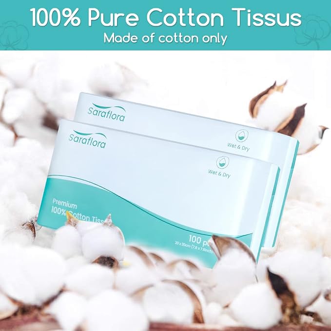Saraflora 100% Cotton Facial Tissue Soft Dry Wipe 6 Pack, Use - Image 4