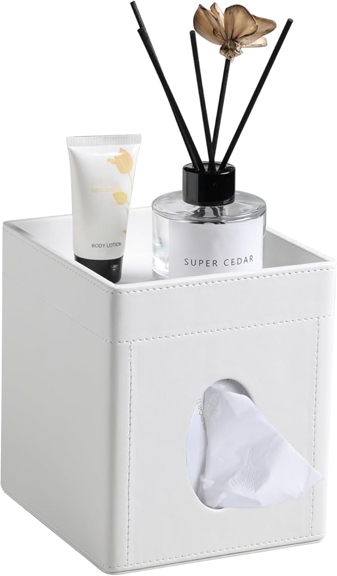 Tissue Box Cover, PU Leather Square Tissue Box Holder by Cretkhp