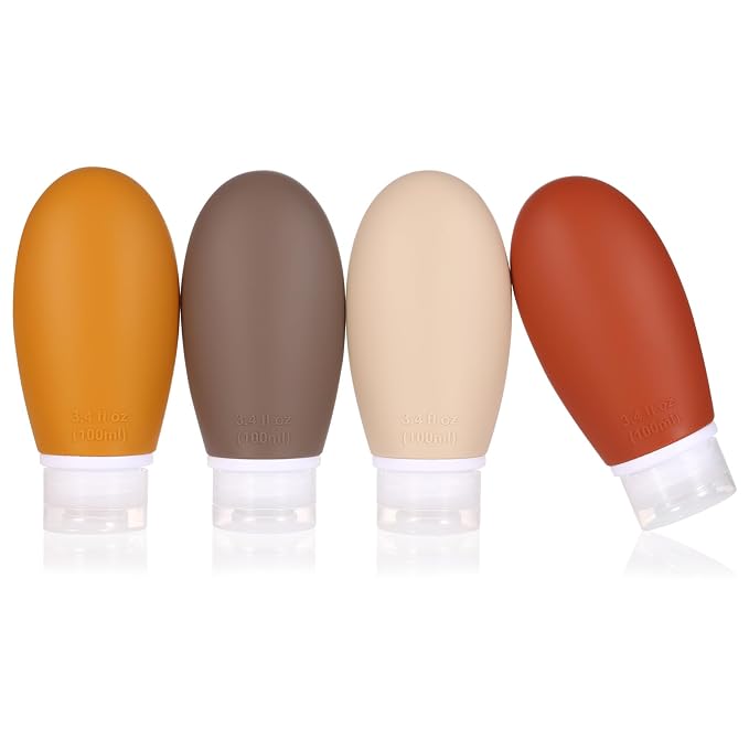Leak Proof Silicone Travel Bottles, 4 Pack 3.4oz Liquid Squeezable Refillable by LIYUABU