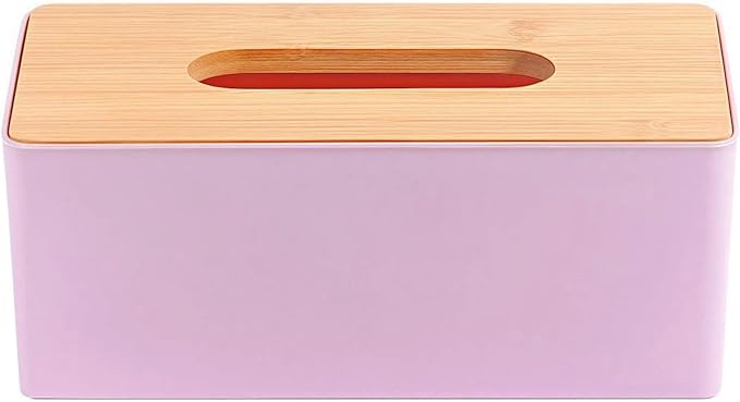 Tissue Box with Bamboo Cover, Plastic Kleenex Organizer, Bathroom Tissue - Image 3