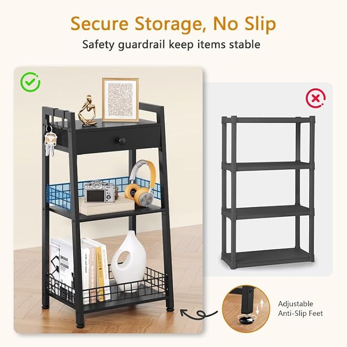 3-Tier Ladder Shelf with Drawer, Bathroom Table Stand - Image 4