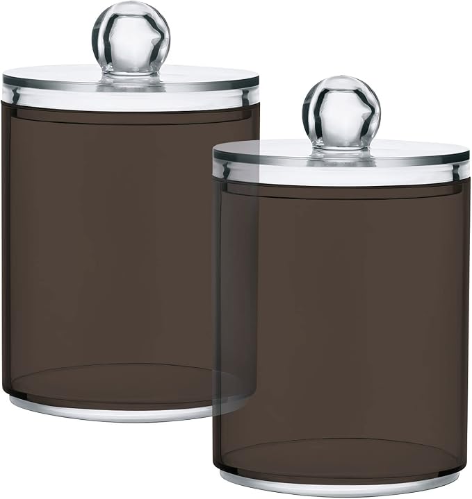 Brown Qtip Holder Organizer Dispenser Cotton Swabs Cans Plastic Jars - Image 2
