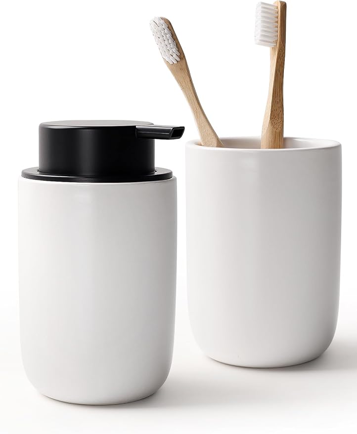 Bosilunlife Soap Dispenser and Toothbrush Holder Set - 11Oz Foam Soap Dispenser by BosilunLife