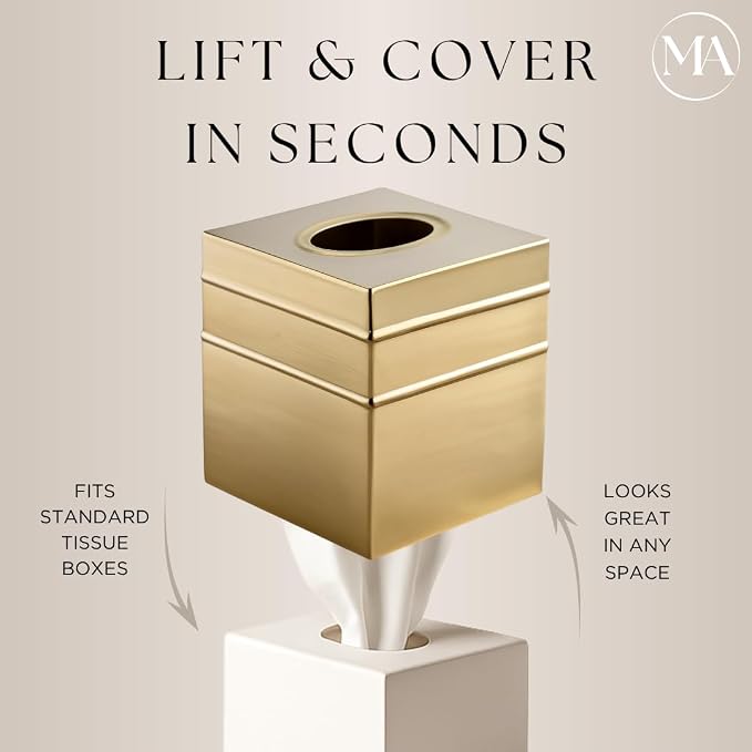 Monarch Abode Tissue Box Cover Square – Handcrafted Border Embossed Brushed - Image 2