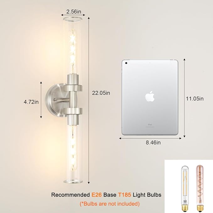 Brushed Nickel Wall Sconces Set of 2, Modern Bathroom Vanity Lights - Image 7