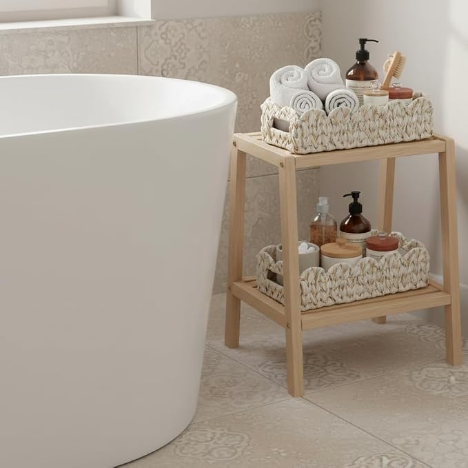 Scalloped Toilet Paper Storage Basket, Boho Small Bathroom Basket, Wicker Decor - Image 9