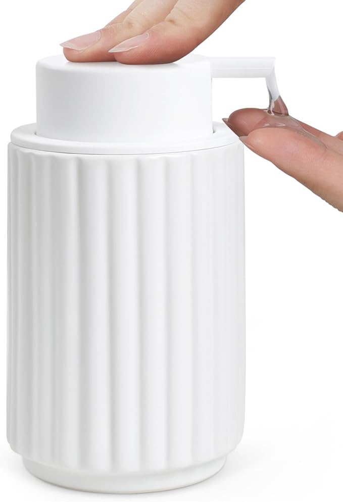 Soap Dispenser, Liquid White Ceramic Refillable Hand Soap Pump by ANTISSHOME