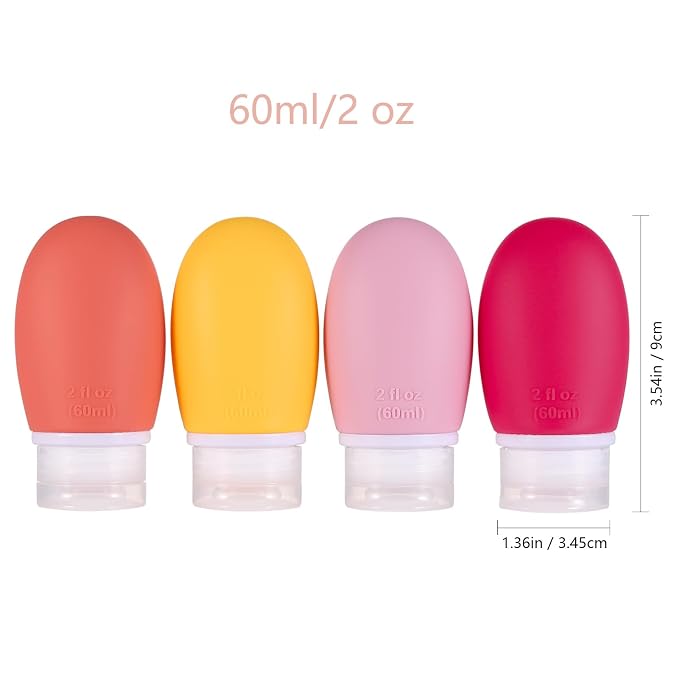 Leak Proof Silicone Travel Bottles, 4 Pack 2oz Liquid Squeezable Refillable - Image 7