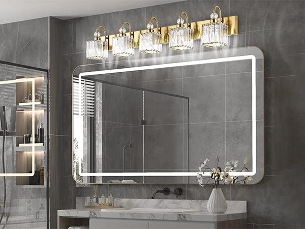 Ralbay Gold Crystal 5-Light Bathroom Vanity Lights Over Mirror Modern Crystal - Image 5