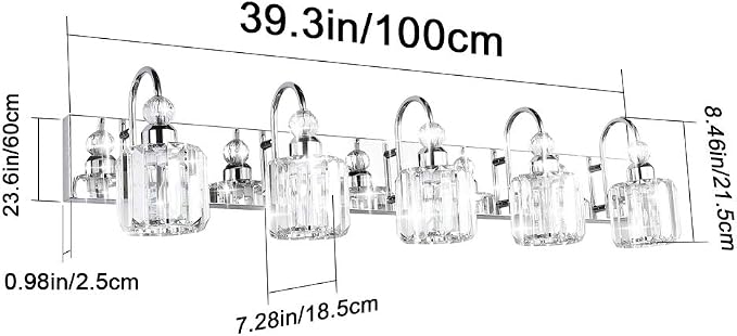 Ralbay Modern LED Crystal Bathroom Vanity Lights 5-Lights Stainless Steel - Image 4