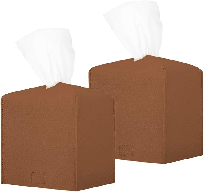 HOMOTEK 2 Pack Tissue Box Cover, Square PU Leather Tissue Holder, Decorative - Image 6