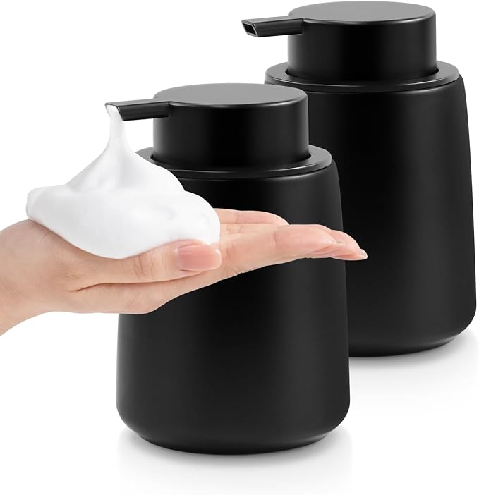 Ceramic Foam Soap Dispenser 2 Pack, 12oz Matte Black Lotion Hand Sanitizer Soap by ARTWIND