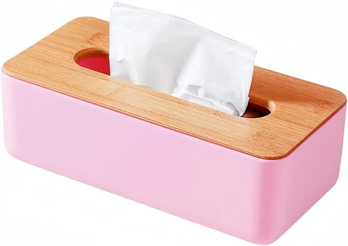 Tissue Box with Bamboo Cover, Plastic Kleenex Organizer, Bathroom Tissue by YWHWXB
