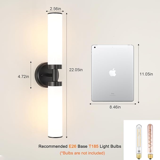 Matte Black Wall Sconces Set of 2, Modern Bathroom Vanity Lights - Image 7