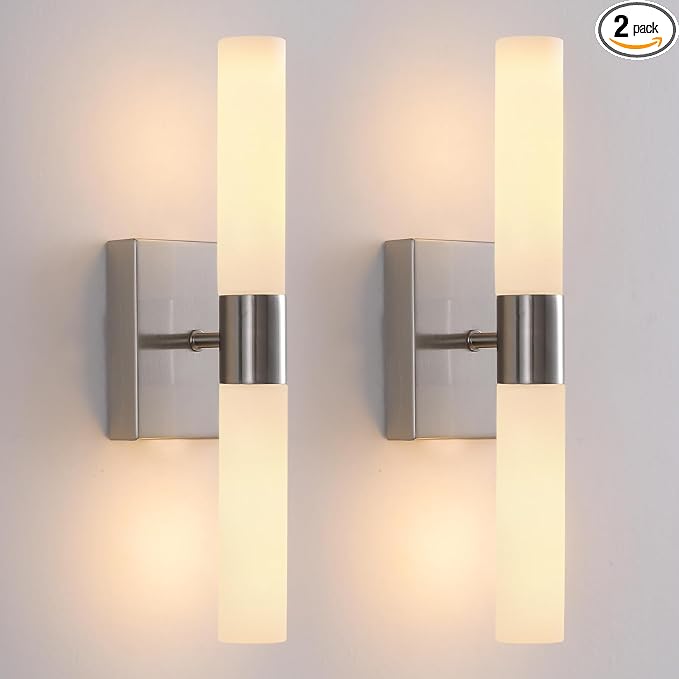 Wall Sconces Set of Two Brushed Nickel Bathroom Sconces Wall Decor Set of 2 by KUZZULL