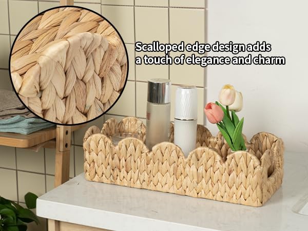 2 Pack Toilet Baskets, Scalloped Edge Wicker Basket - Image 6