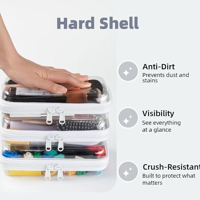 3-Pack Small Clear Hard Shell Zipper Pouches, Hard Case Pouches - Image 3