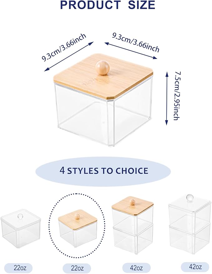 Cotton Swab Holder with Bamboo Lid, Single Layer Bathroom Countertop Organizer - Image 3