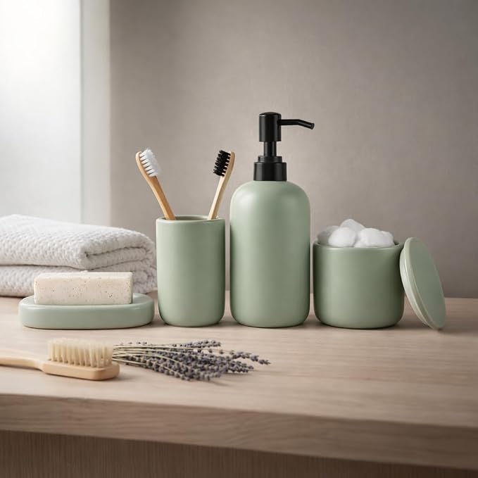 Ceramic Bathroom Accessories Set 4 Pcs – Modern Scandinavian Neutral Bathroom - Image 8