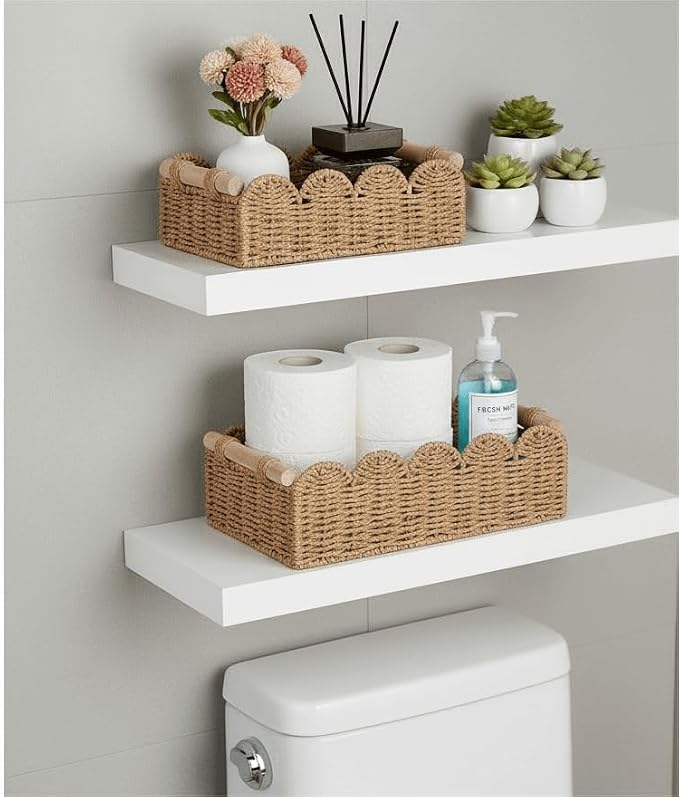 CubesLand Toilet Paper Storage Organizer Basket, Scalloped Decorative Baskets - Image 3