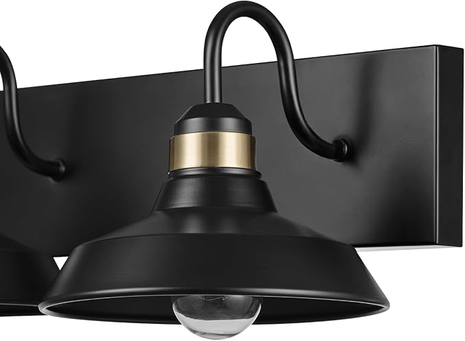 Globe Electric 63000199 24" 3-Light Vanity Light, Matte Black, Brass Accents - Image 2