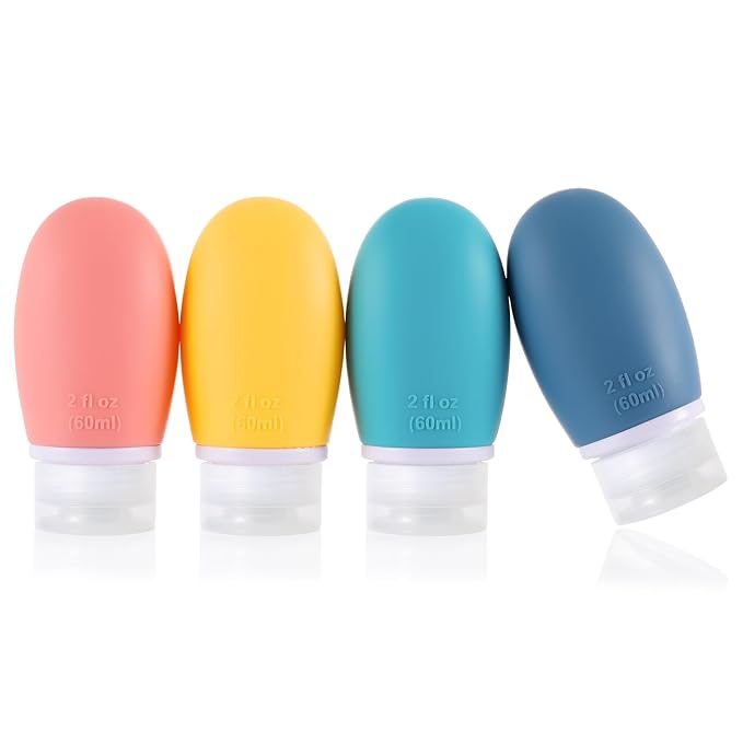 Leak Proof Silicone Travel Bottles, 4 Pack 2oz Liquid Squeezable Refillable by LIYUABU