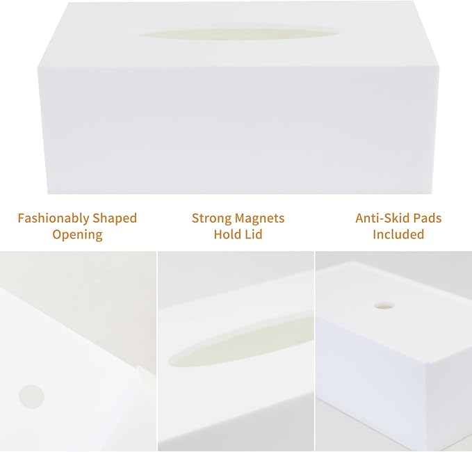 Acrylic Tissue Box Cover Rectangle, PITBVO White Tissue Box Holder, Facial - Image 4