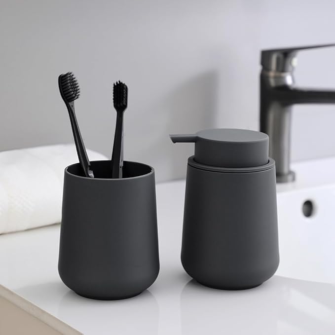 Matte Gray Liquid Hand Soap Dispenser Plastic 11 oz - Image 3