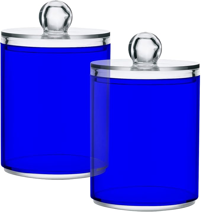Blue Qtip Holder Organizer Dispenser Cotton Swabs Cans Plastic Jars - Image 2