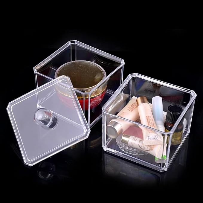 Stackable Square Acrylic Cotton Ball Holder Q-tip Holder Bathroom Swab Dispenser - Image 5