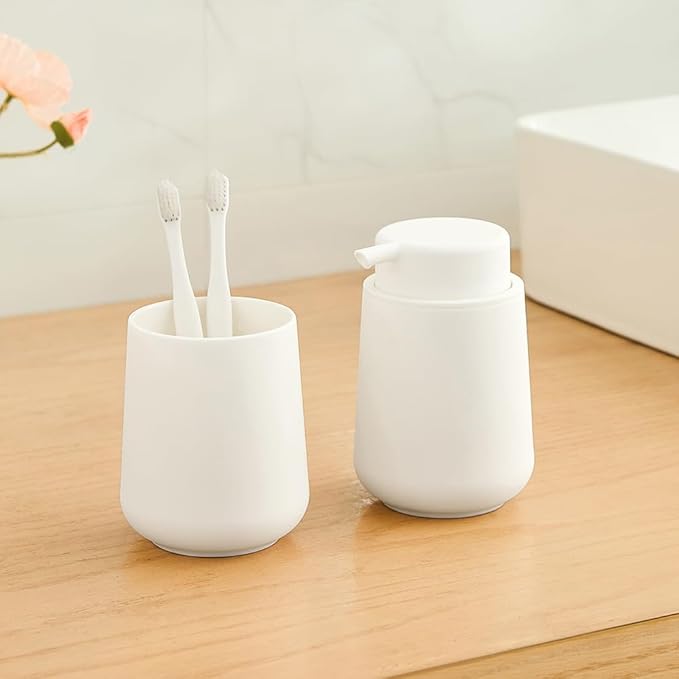 Matte Cream White Liquid Hand Soap Dispenser Plastic 11 oz - Image 3