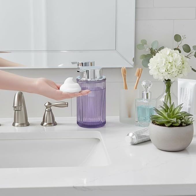 Foaming Soap Dispenser, 12 Oz Purple Glass Foam Hand Soap Dispenser, Refillable - Image 3