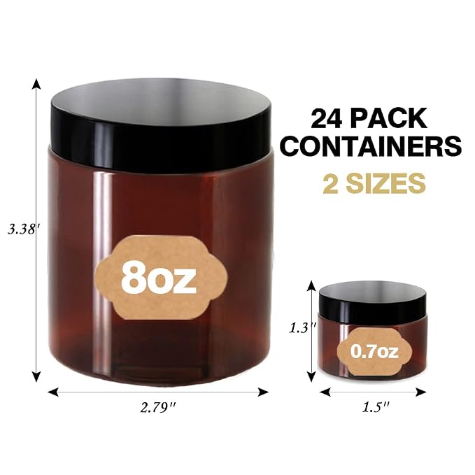 8oz Amber Plastic Jars with Lids 8 oz Plastic Containers with Lids + 20g Sample - Image 2