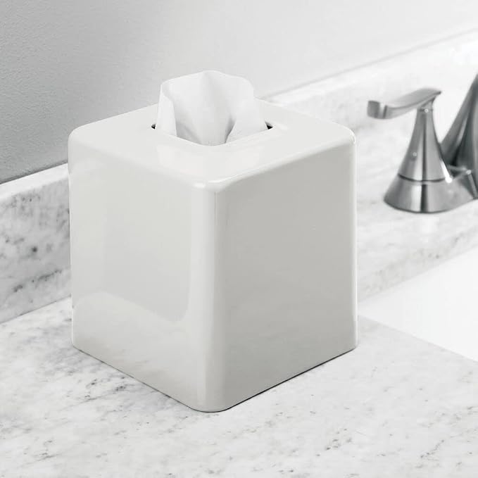 mDesign Metal Square Tissue Box Cover, Modern Facial Paper Holder, Accessories - Image 2