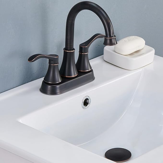 Lead-Free Antique 2 Handle Oil Rubbed Bronze Bathroom Sink Faucet, 360° Swivel - Image 2