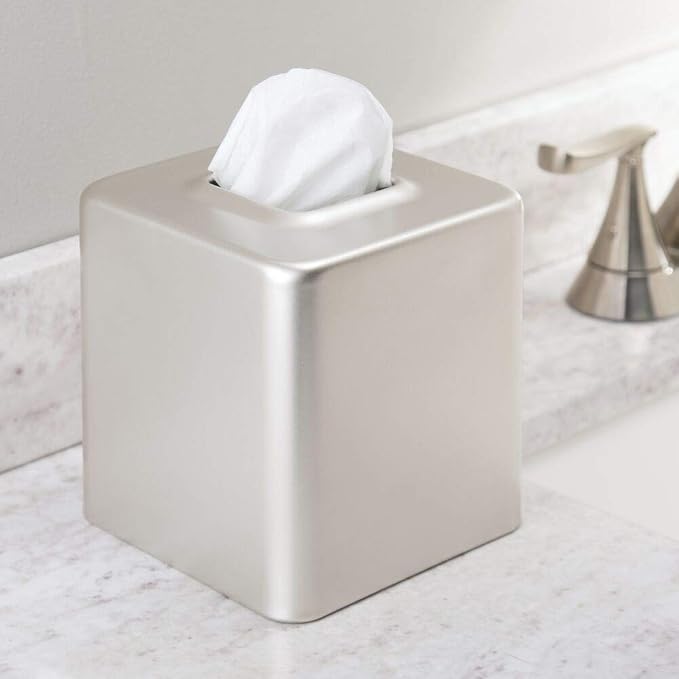 mDesign Steel Square Tissue Box Cover, Modern Facial Tissue Holder - Image 2