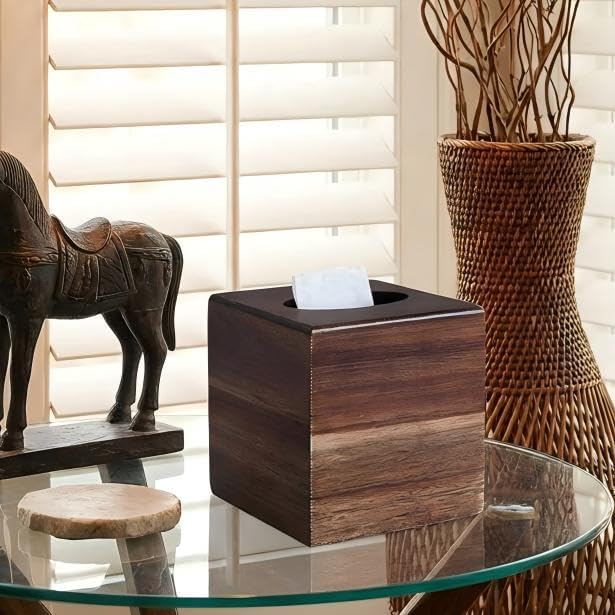 Wood Tissue Box Cover， Acacia Wood Tissue Box Cover Square, Decorative Cube - Image 6