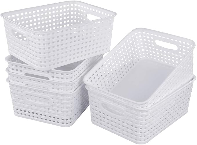 Sandmovie White Plastic Rattan Storage Baskets, 6 Packs - Image 8
