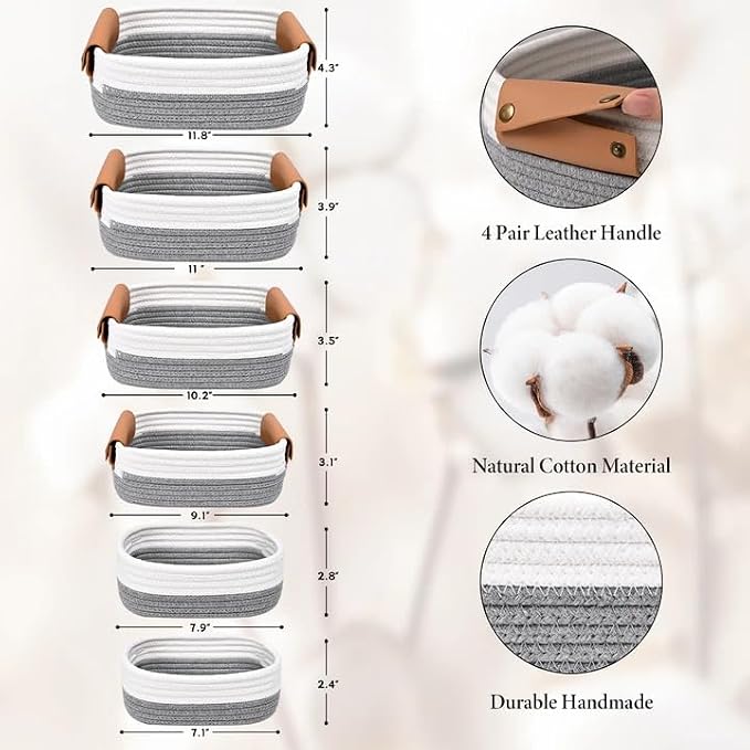 Storage Baskets for Organizing, Small Woven Basket Set of 6-4 Shelf Basket - Image 4