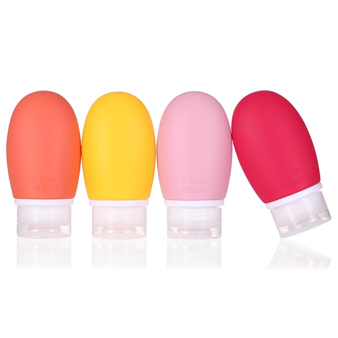 Leak Proof Silicone Travel Bottles, 4 Pack 2oz Liquid Squeezable Refillable by LIYUABU