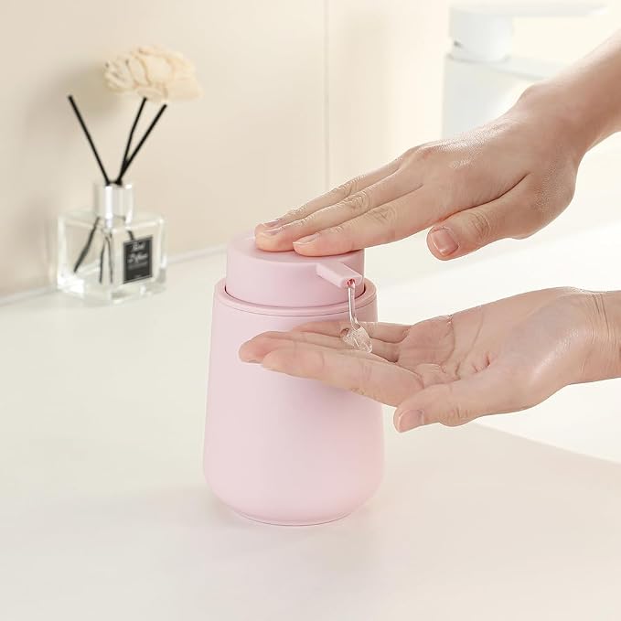 Matte Light Pink Liquid Hand Soap Dispenser Plastic 11 oz - Image 2